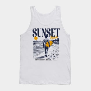 Vintage Surfing Sunset Beach, Huntington Beach, California // Retro Surfer Sketch // Surfer's Paradise Tank Top